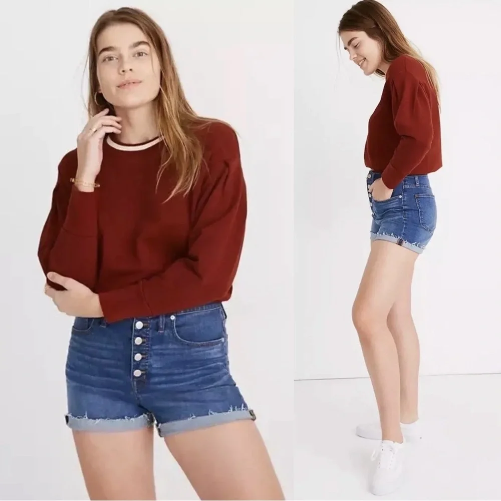 Madewell • High Rise Denim Shorts in Derby Wash: Button Front Edition cuffed